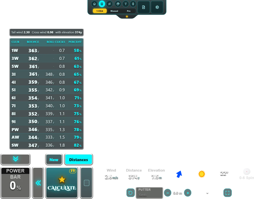 Calculator in the game's color themes: GOLFSTAR